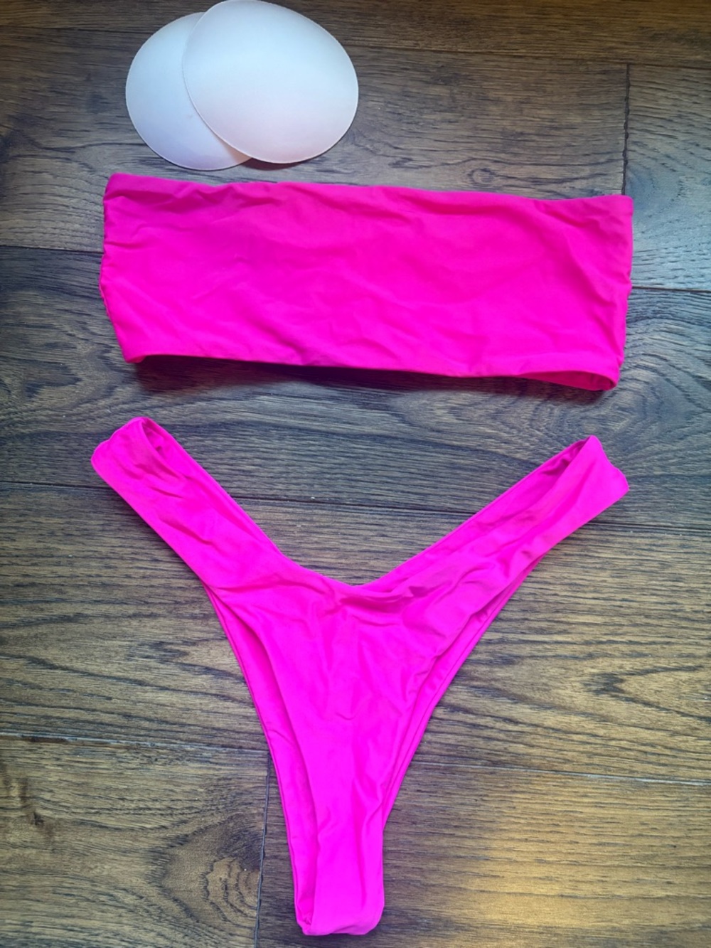 Hot Pink Bandeau Bikini Set Medium High Cut Bottoms NEW Never Worn
